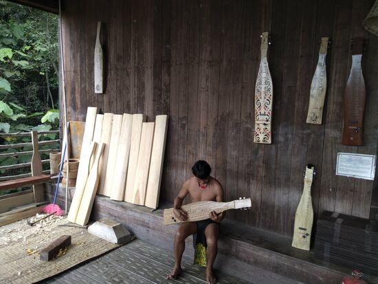 Ein Sape -Bauer,  klang richtig toll.  War zudem nicht nur traditioneller Instrumenten Bau sondern kombiniert mit modernen Teilen.  4 - 6  Saiten.   Hat was.