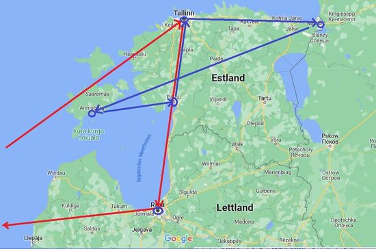 rot = Flugzeug, blau = Auto