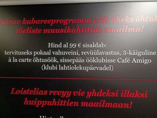 Ein Beispiel - gefunden im Hotelaufzug.  Aber ein Wort haben wir gleich behalten: hommikosöök - Frühstück.