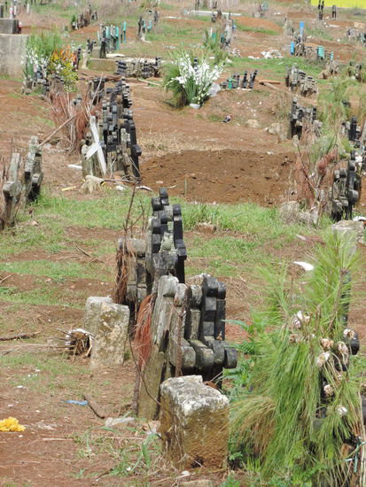 Anhand der Farbe der Kreuze erkennt man, ob Frau/Mann, verheiratet /alleinstehend war