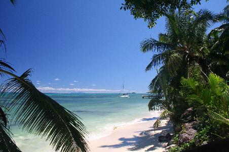 Blick auf den Hotelstrand, die Grand Anse von Praslin