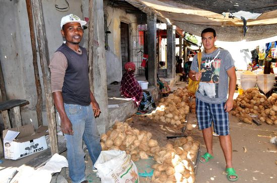 Sunny-boy, Frauenheld und selfmade Kokosnuss-Millionär Alfredo auf dem Markt von Vilanculo.