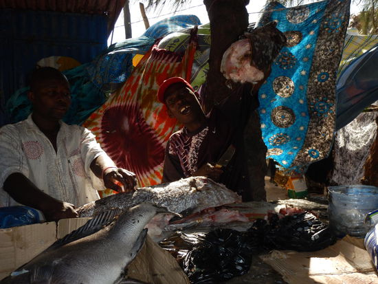 Fischhändler auf dem Markt in Tofo.