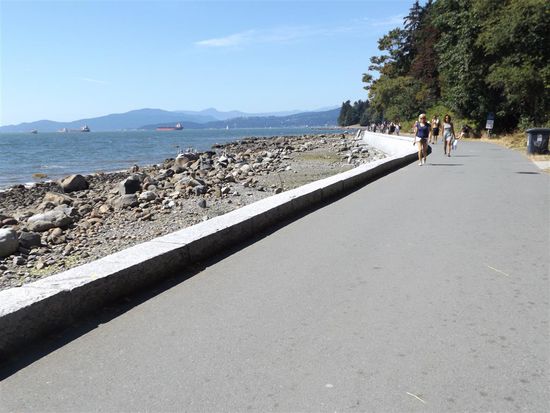 Auf diesem Weg kann man an der Küste 8 km lang einmal rund um den Stanley Park herumlaufen. Die meisten Leute joggen oder fahren Fahrrad.