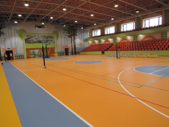 Man beachte den Volleyball.