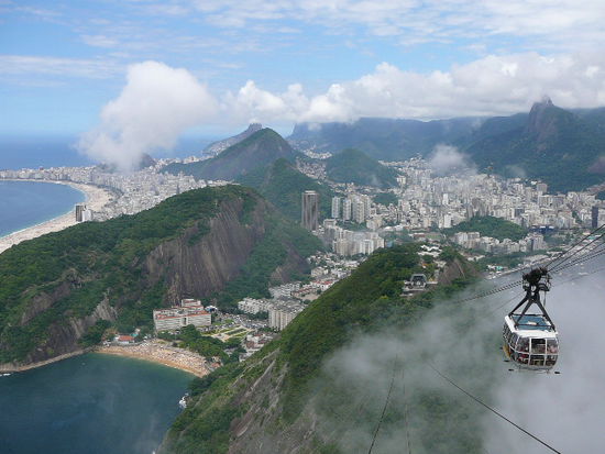 Aussicht vom Zuckerhut. Links im Hintergrund ist die Copacabana zu sehen.