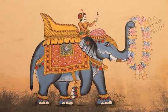 Street Art in Jodhpur- diese Elefanten sind auf viele Haeuser in Rajasthan gemalt