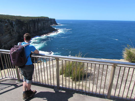 Sandstein-Steilküste von North Head - wir ließen den Blick schweifen nach Buckelwalen, sahen aber leider keine.