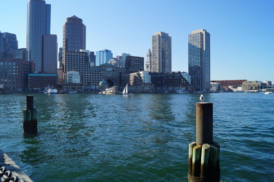 Blick vom Harborwalk auf Boston