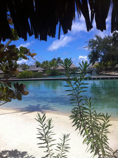 Die Aussicht auf die kleine Lagune von unserer Bungalow-Terrasse ist auch nicht schlecht
