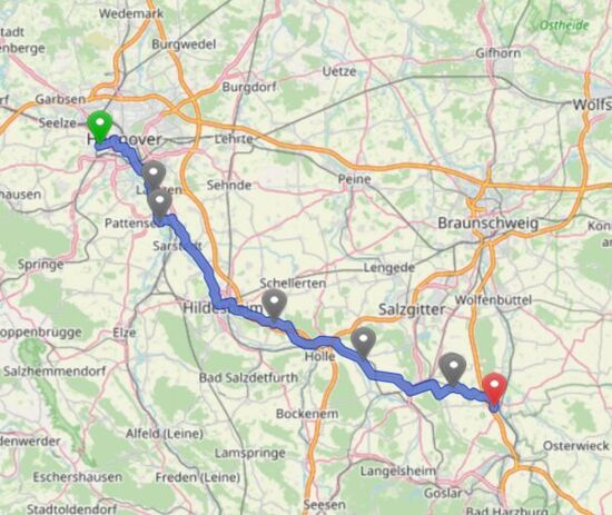 Route grob nachgezeichnet [Quelle: openstreetmap]