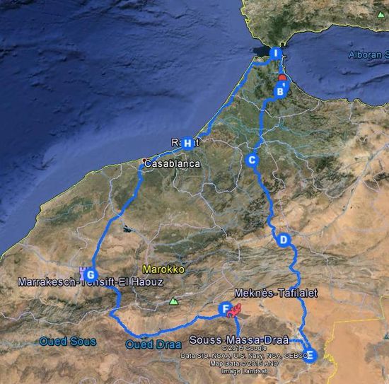 Unsere Reiseroute durch Marokko