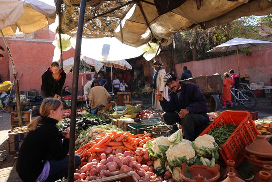 Uns hat das Einkaufen in den Souks sehr viel Spaß gemacht und die Menschen waren wirklich super nett und hilfsbereit. Auch bei der Auswahl der richtigen Zutaten für unsere erste eigene Tajine bekamen wir vom Händler viele Tipps.