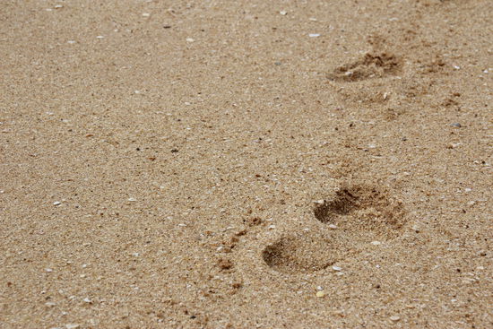 Spuren im Sand mit Größe 45