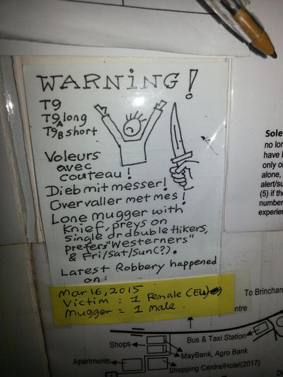 Aushang im Guesthouse  Trek 9 war ausgeschieden in meiner Auswahl 