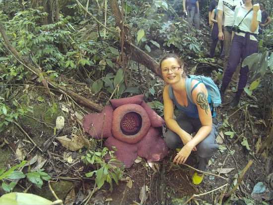 Schlange stehen für ein Foto mit dem Pilz