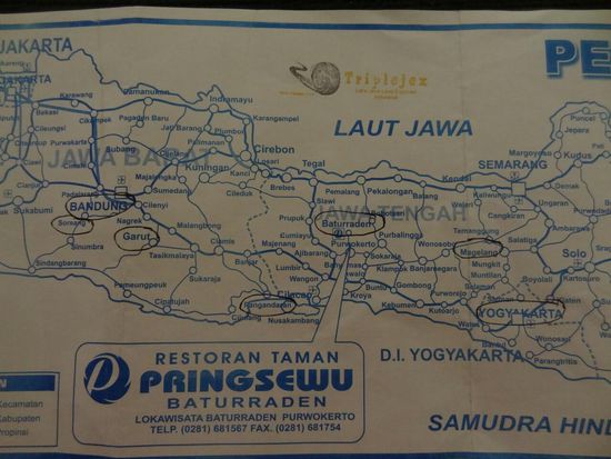 Java Overland Tour Route - Start ist in Bandung im Westen, in 7 Tagen geht es über die eingekreisten Orte Richtung Osten nach Yogyakarta