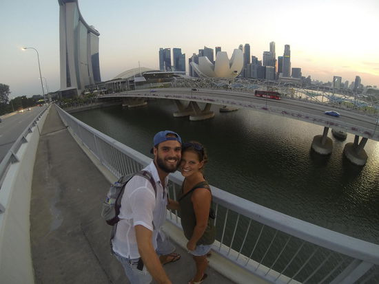 Die Skyline von Singapur, und das Marina Bay Sands Hotel