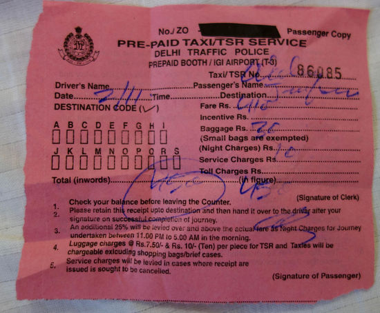 Quittung für das prepaid-Taxi