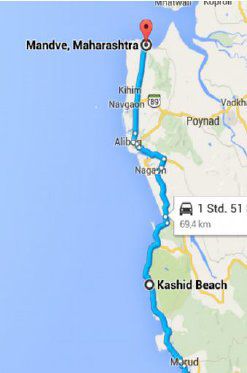 So sah meine Planung aus - mit dem Bus die Küste hoch und dann in Mandve per Fähre rüber nach Mumbai. Quasi per Schiff zusammen mit Hans Albers "einmal noch nach Bombay"