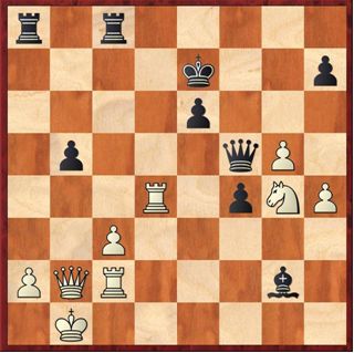 Bargel (Elo 2143) – Marczuk (2267)
Schwarz zog hier 33…Ld5? und nach 34. Db4+ stand der schwarze König hoffnungslos.
Gewonnen hätte dagegen 33..Le4,
z.B. 34 Db4+ Tc5 35.Txe4 Ta4