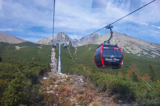 mit der Seilbahn Richtung Berge