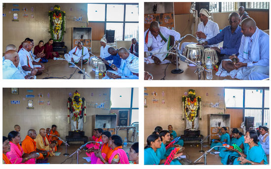 Etwas oberhalb des großen Tempelvorhofes traten Musikgruppen auf, die so alle 1-2 Stunden wechselten. Eine Art Chanting, ein Vorsänger singt, dem antwortet dann die Gruppe. Die Vorsänger wechseln jeweils. Meist gesellen sich so 10-20 Zuhörer dazu.