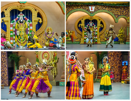 Eine Bühne am großen Tempelplatz. Jeden Abend nach der Umzugsprozession trat hier eine andere, immer recht farbenprächtig gekleidete Truppe auf.