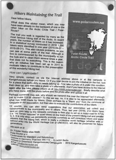 Aufruf von polarrouten.net, den Wanderpfad sauber zu halten