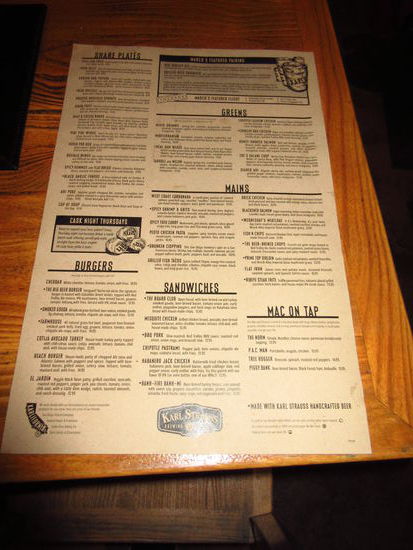 die Speisekarte bei Karl Strauss