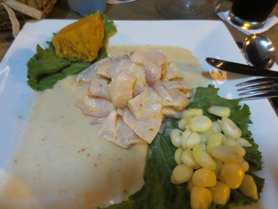 Ceviche mit Choclo und Süßkartoffel