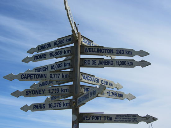 Wegweiser südlich von Westport