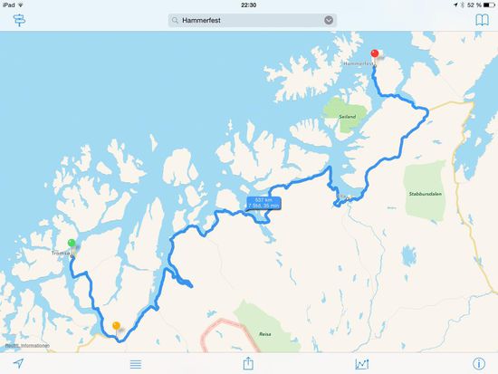 Strecke vom Freitag von Tromsõ nach Hammerfest