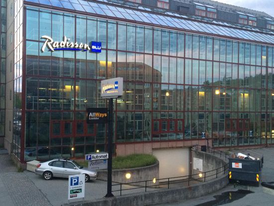 Mein Hotel in Trondheim. Immer wichtig für Motorradfahrer: Eine Garage!