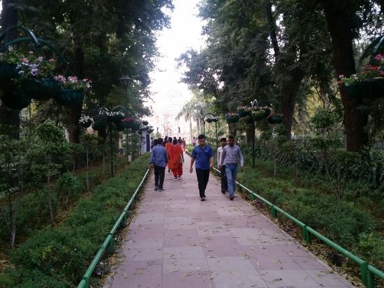 Augang mit schönen Blumenampeln