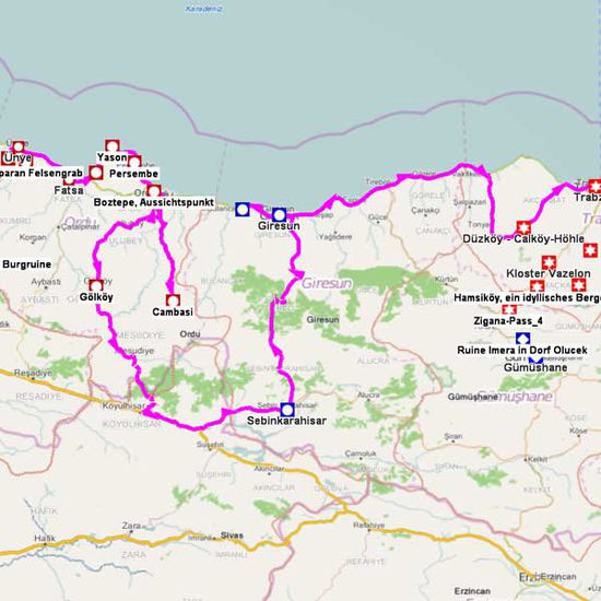 Von Trabzon nach Ünye
©:OpenStreetMap – Map data ©: TDW