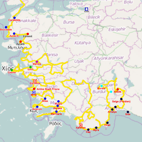 Von Canakkale nach Antalya
Kartenquelle Open street map