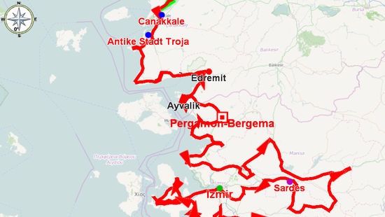 Erster Teil der Route bis Izmir