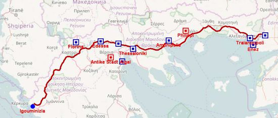 Die römische Via Egnatia (Quelle: Open Steetmap)