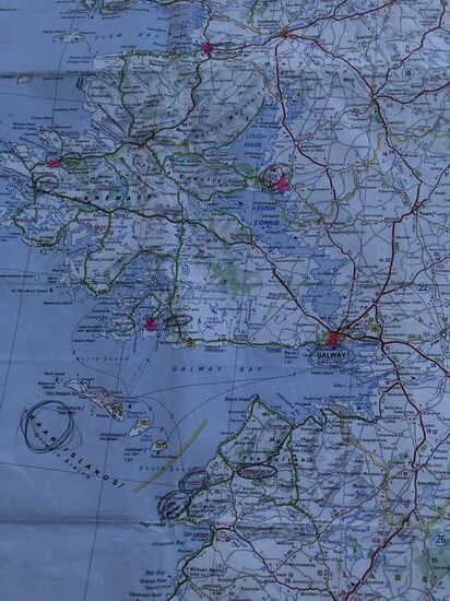 Michelin Karte aus den 1990ern mit Planungsnotizen zur Burren und Connemara Rundtour