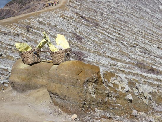 Korbweise wird der Schwefel abgebaut und ins Tal getragen