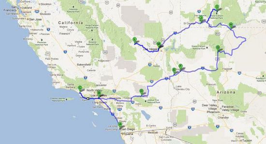 Unsere grobe Reiseroute durch den wilden Westen 