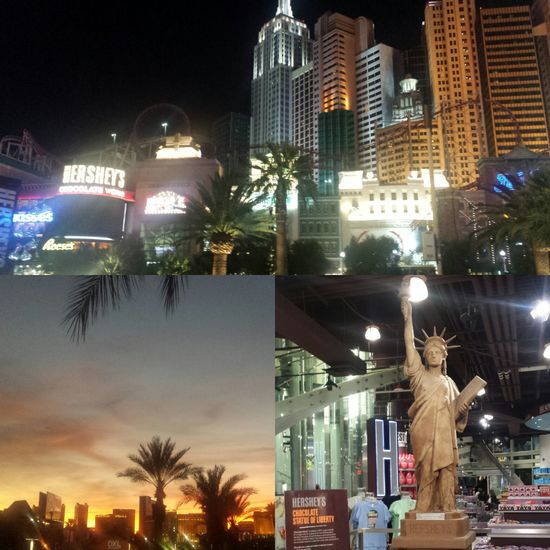 Las Vegas bei Nacht, unten rechts die Liberty aus Schokolade