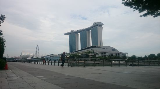 Das beeindruckende, in Form eines Schiffes gebaute Hotel Marina Bay Sands...
A lenyűgöző formályú hajóalakú Marina Bay Sands hotel...