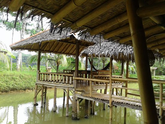 Unser überwiegender Aufenthaltsort für vier Tage, das "Wohnzimmer" mit Hängematten 
Négy napos tartózkodásunk fő színhelye a "nappali" függőágyakkal 