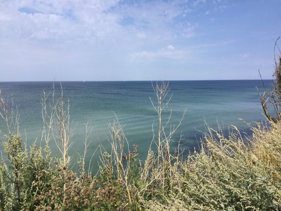 Blick von der Steilküste auf die Ostsee (vorher waren wir auf dem höchsten Berg der Gegend: 18 m!!!)