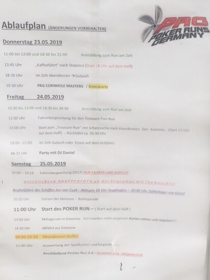 Zeitplan der „Familienausfahrt“ - kein Motorbootrennen!