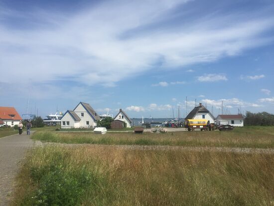 Im Hintergrund der Hafen