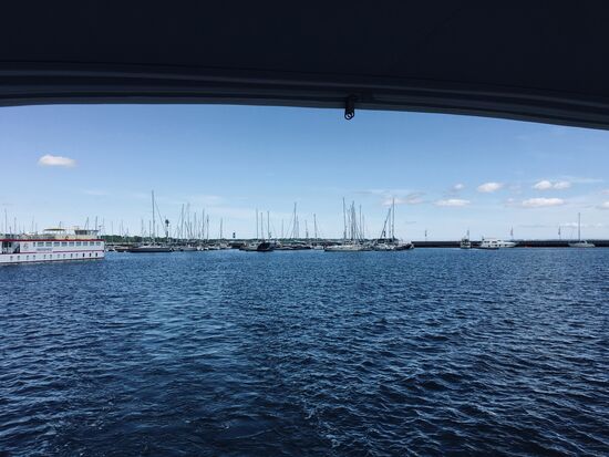 Blick zurück auf Stadthafen Stralsund