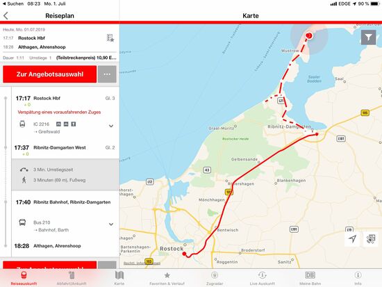 Das ist die Strecke mit Bus und Bahn zwischen Rostock und Althagen